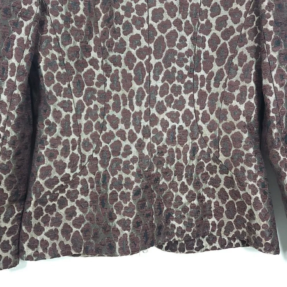 Lafayette 148 Women's Size 8 Raisin Multi Animal Leopard Button Blazer Jacket